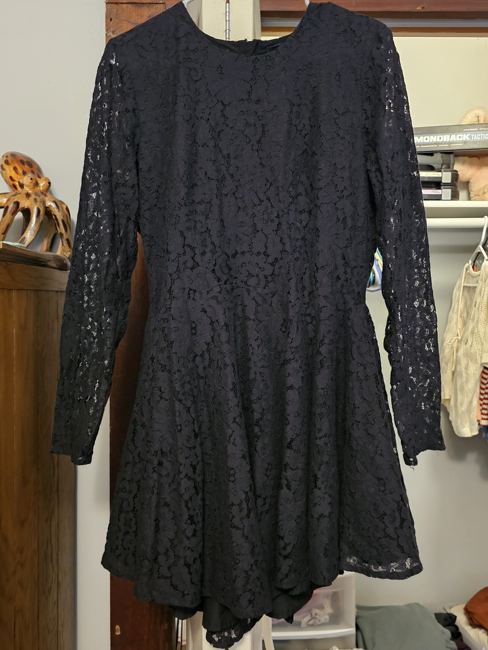 H&M Black Long-Sleeve Lace Skater Dress